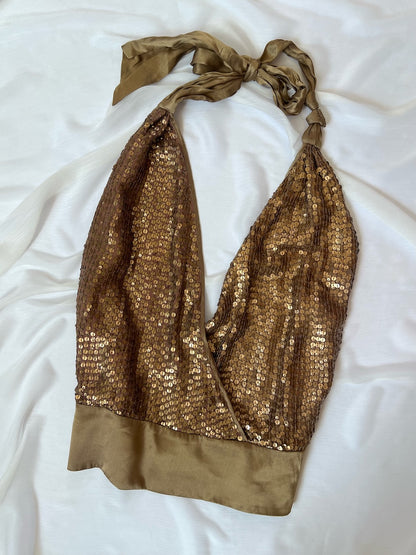 2000's Bronze Sequin Top & Mini Skirt Ensemble