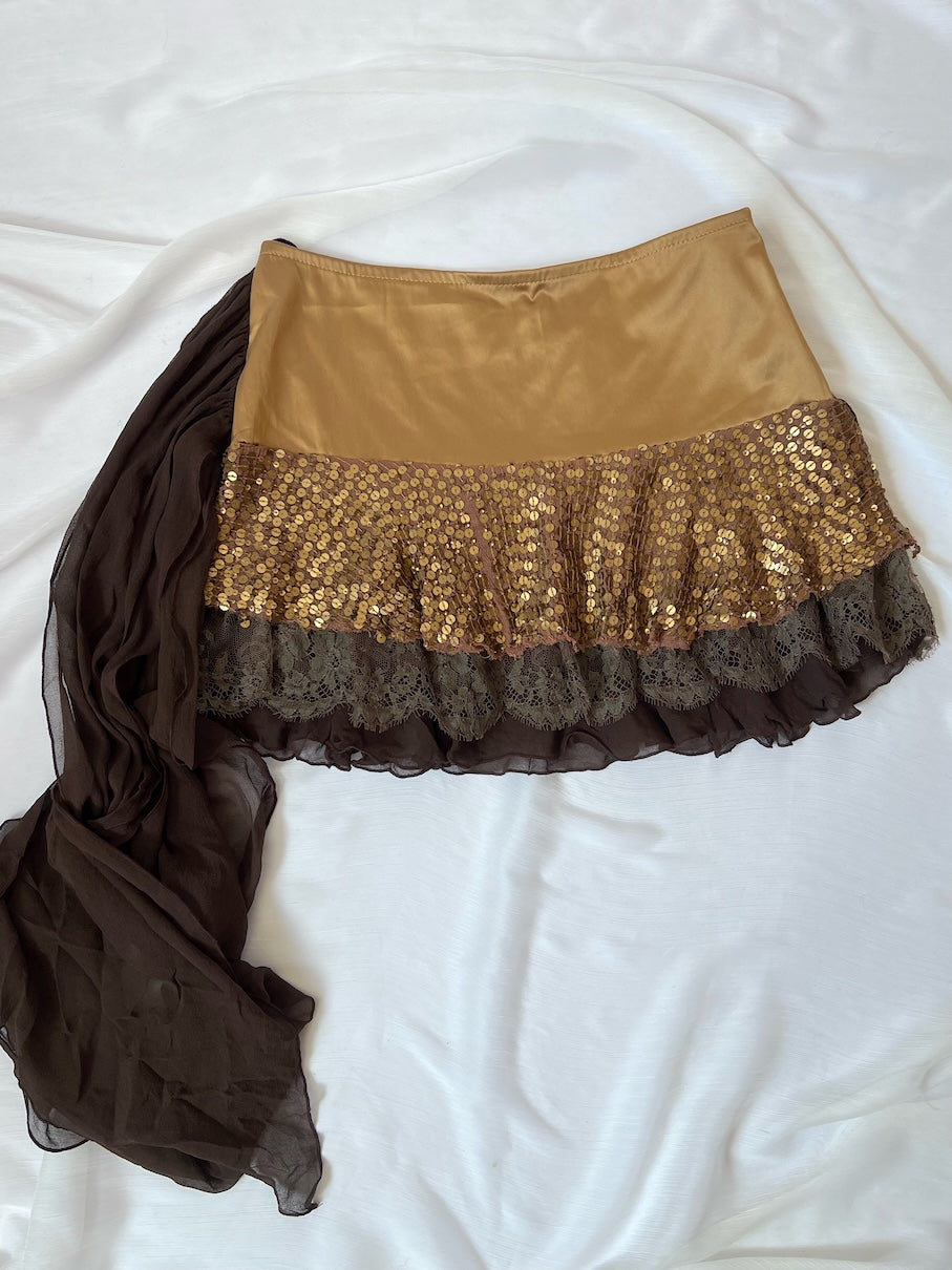 2000's Bronze Sequin Top & Mini Skirt Ensemble