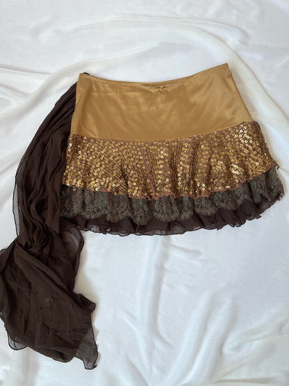 2000's Bronze Sequin Top & Mini Skirt Ensemble