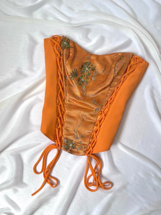 Vintage 1990's Orange Corset & Skirt Ensemble