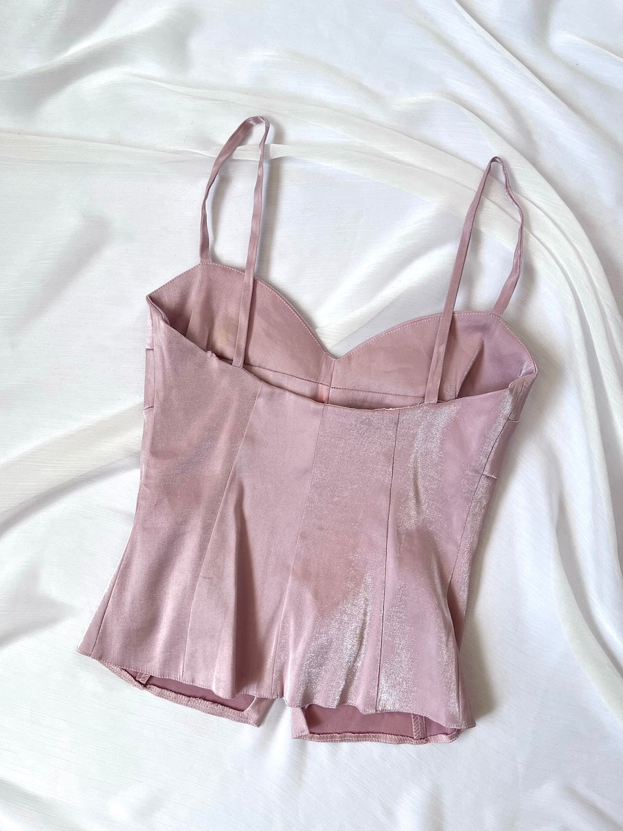 1990's Pastel Pink Corset Top & Trousers Ensemble