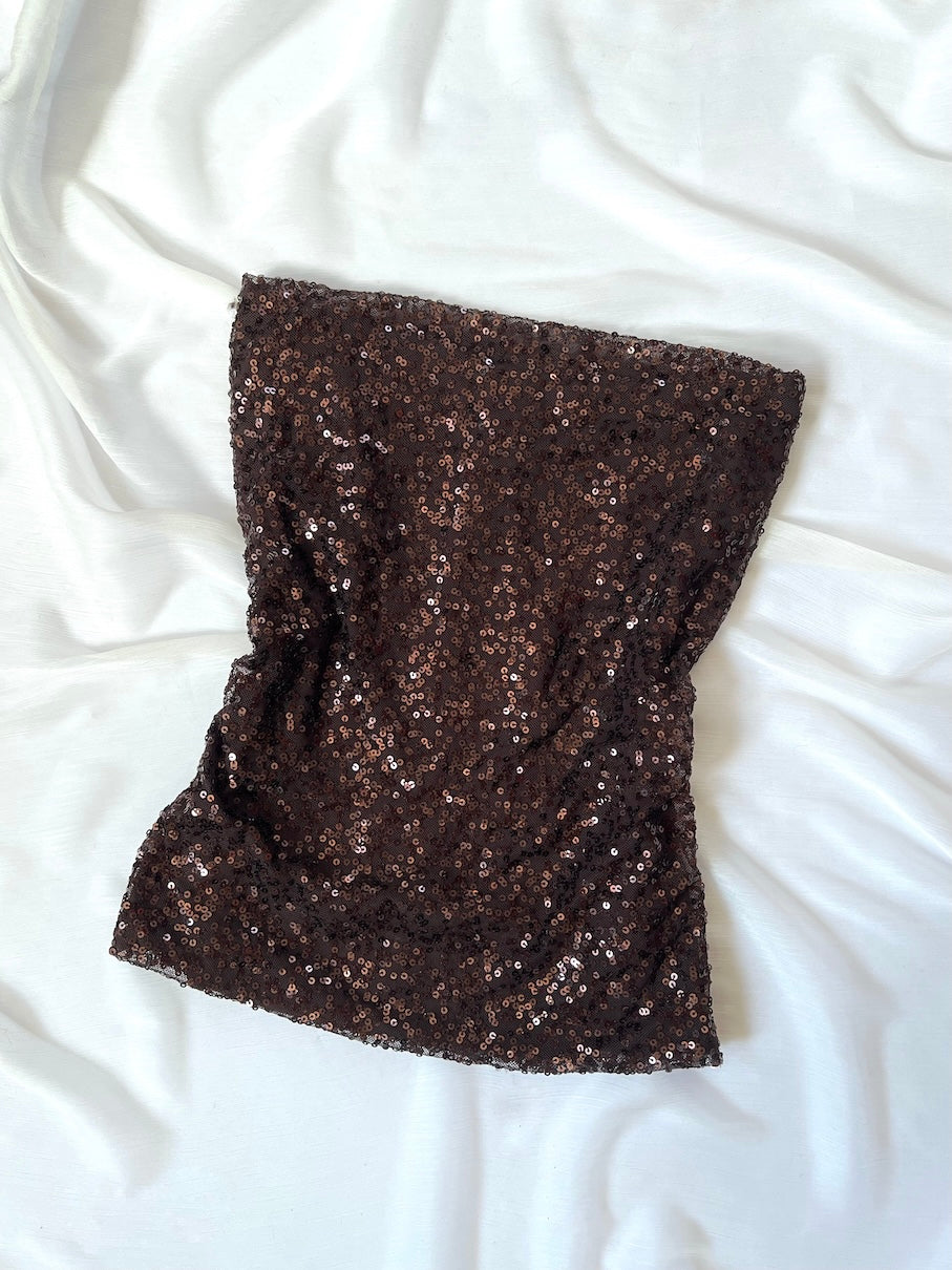 2000's Brown Sequin Tube Top