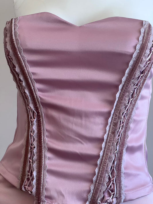 Vintage Dusty Pink Lace-Up Corset Bodice