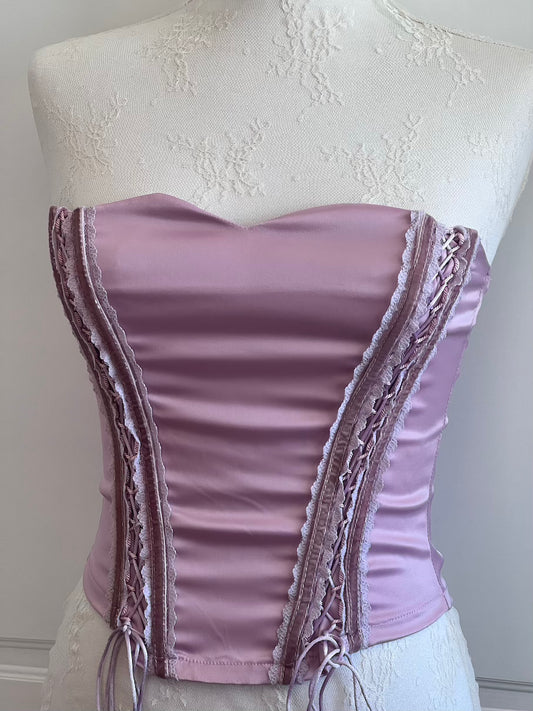 Vintage Dusty Pink Lace-Up Corset Bodice