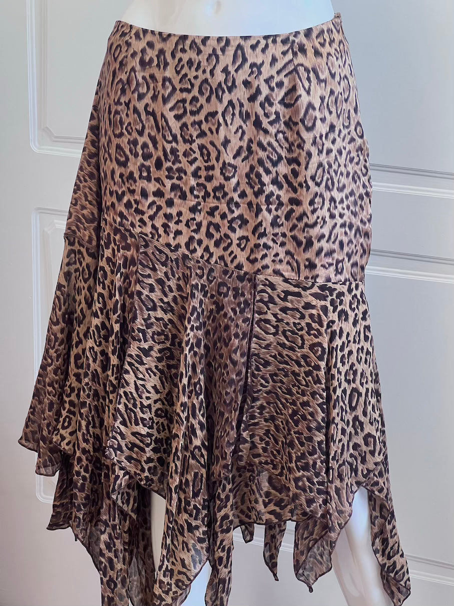 100% Silk Leopard Print French Slip Skirt