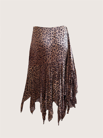100% Silk Leopard Print French Slip Skirt