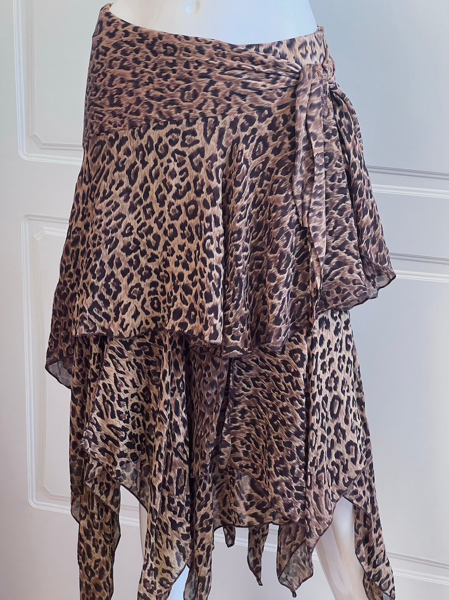 100% Silk Leopard Print French Slip Skirt