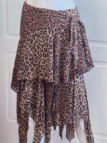 100% Silk Leopard Print French Slip Skirt