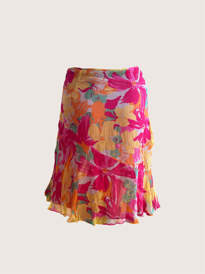 100% Silk Vintage Floral Mini Skirt