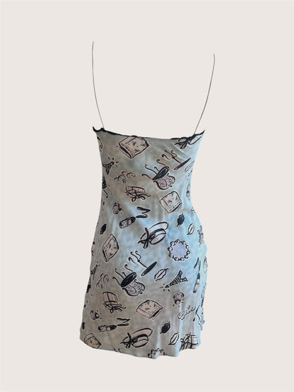 Vintage Pastel Blue Mini Slip Dress