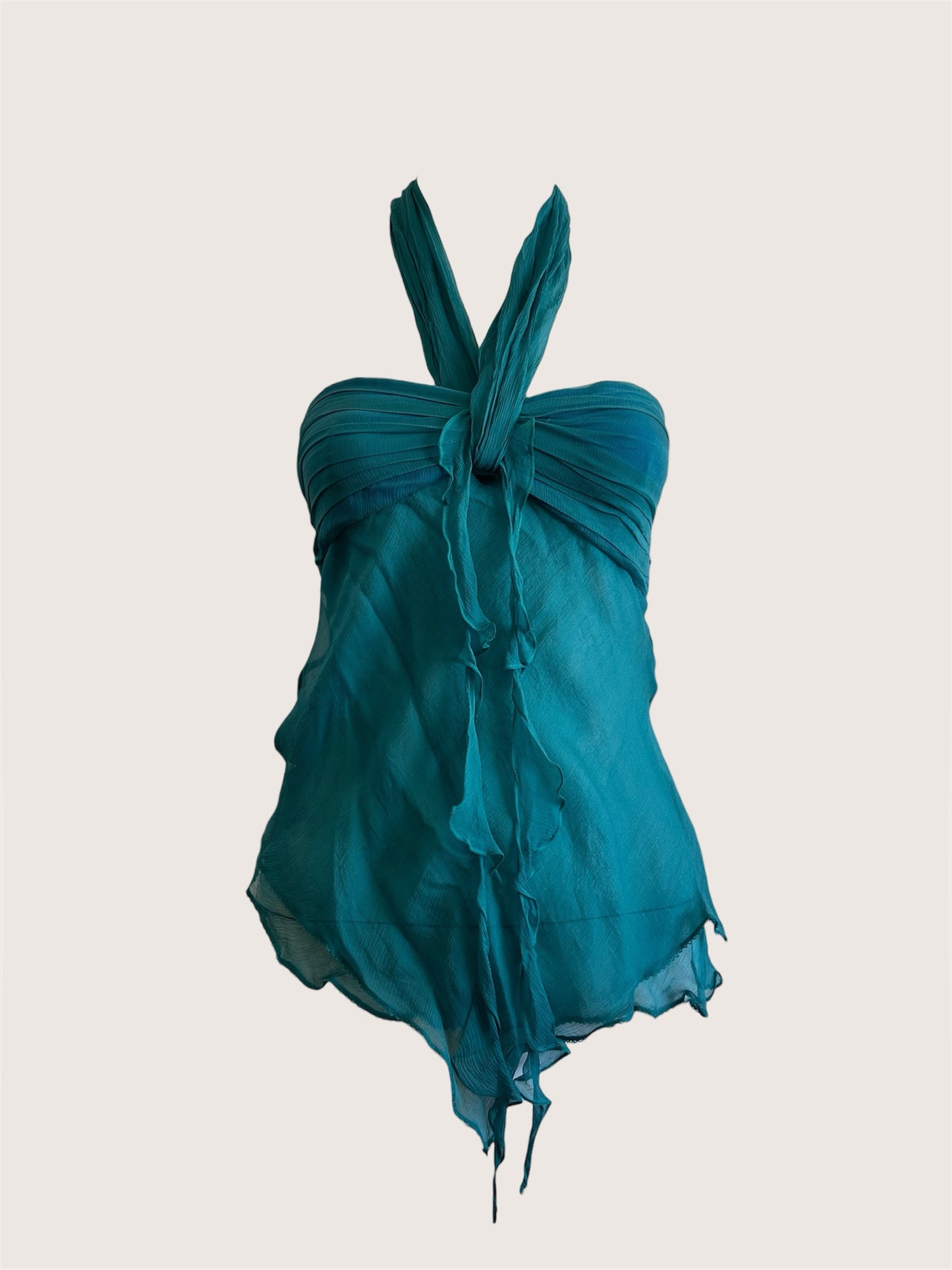 100% Silk Vintage Teal Halter Top