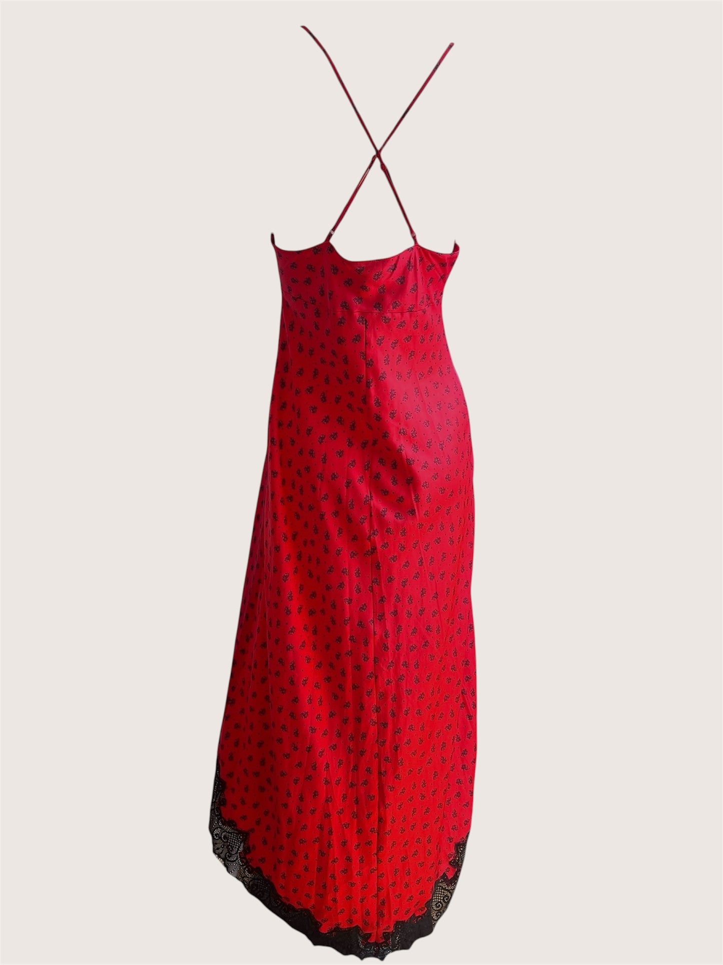 100% Silk Satin Strawberry Red Slip Dress