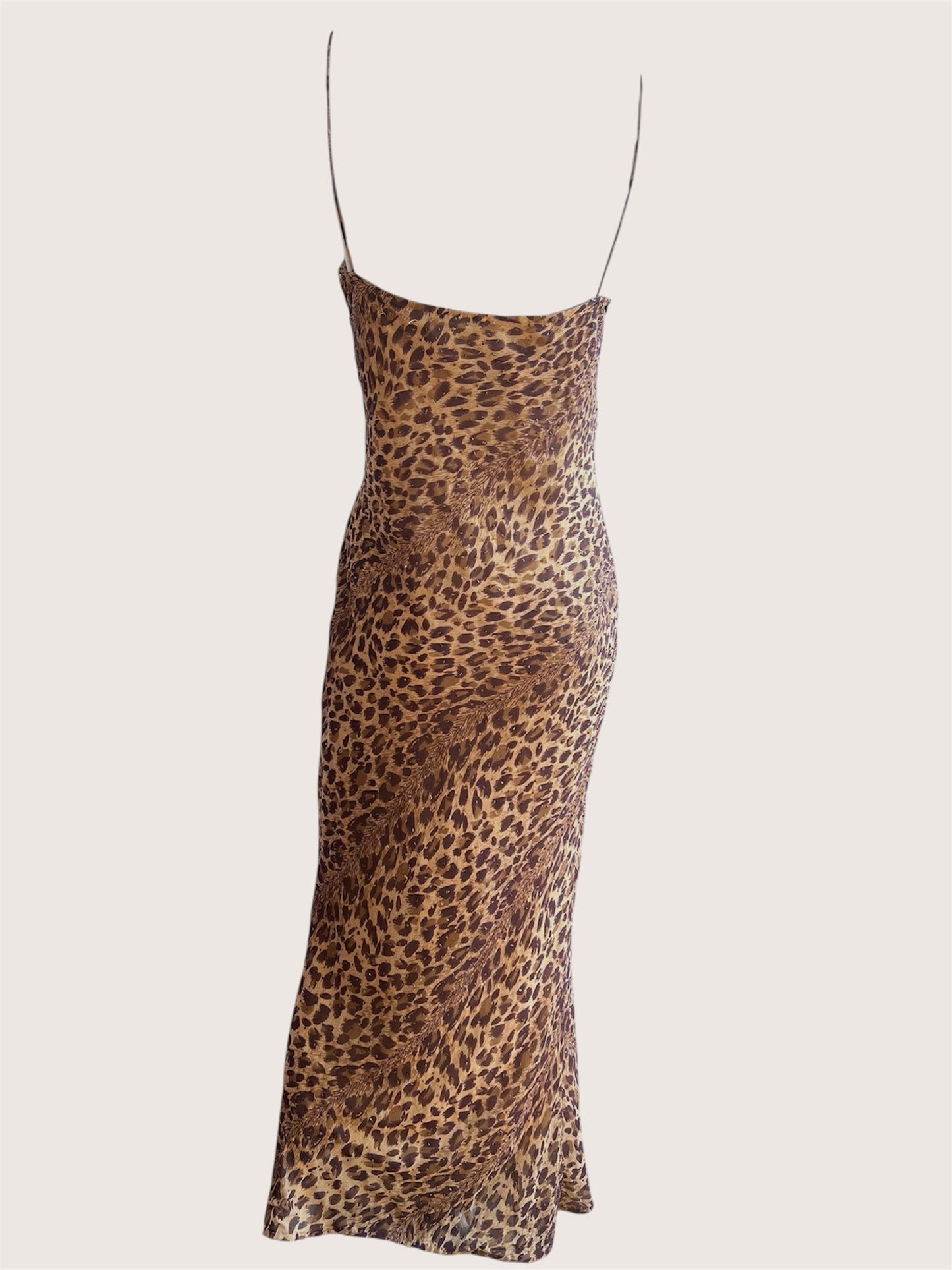 Vintage Leopard Print Beaded Slip Dress & Scarf Ensemble