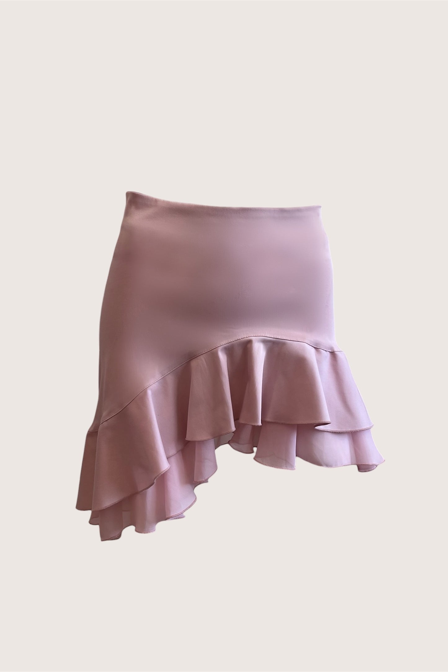 1990's Dusty Pink Satin Ruffle Mini Skirt