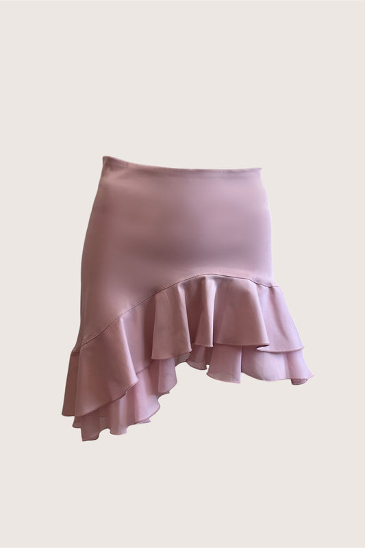 1990's Dusty Pink Satin Ruffle Mini Skirt