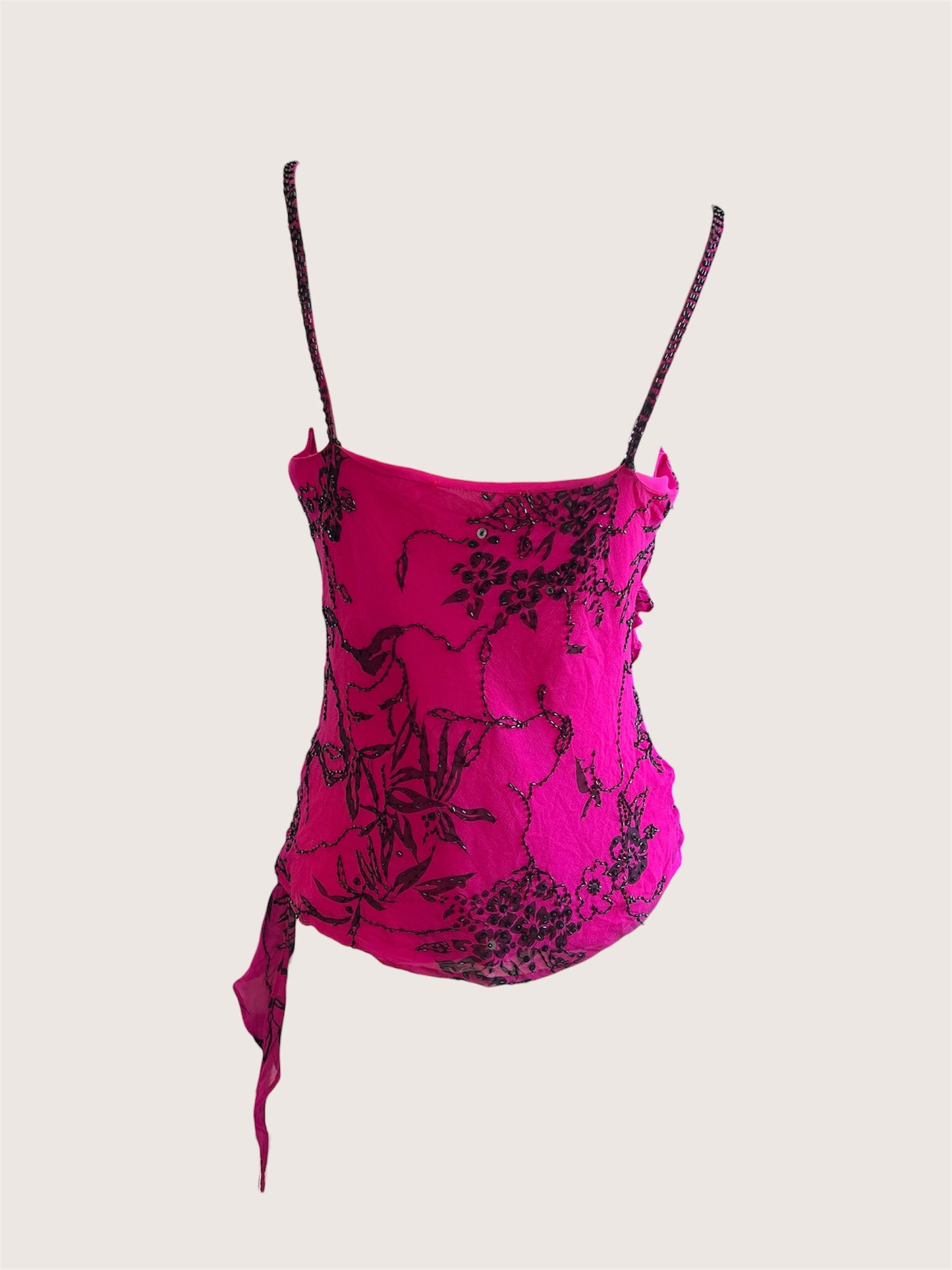 Vintage 100% Silk Magenta Beaded Camisole