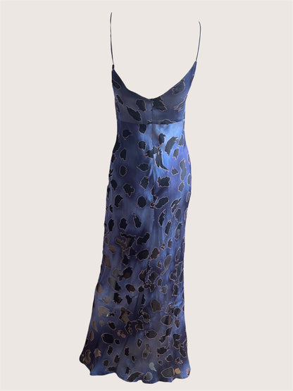 1990's Dusty Blue Maxi Slip Dress & Scarf Ensemble