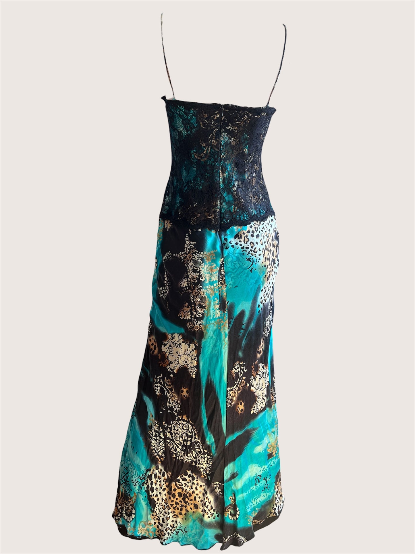 Luxurious Designer 100% Silk Teal Maxi Dress