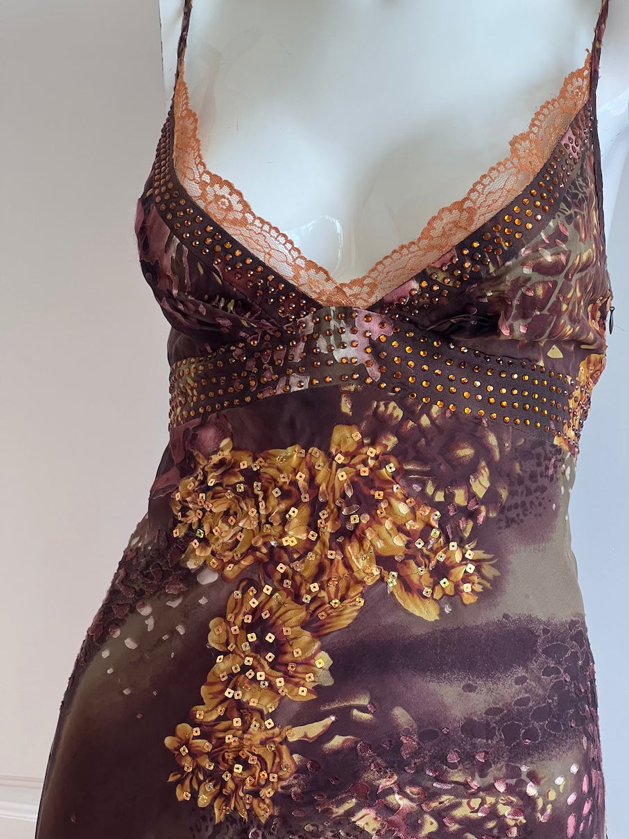 100% Silk Vintage Asymmetrical Floral Mini Dress