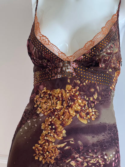 100% Silk Vintage Asymmetrical Floral Mini Dress