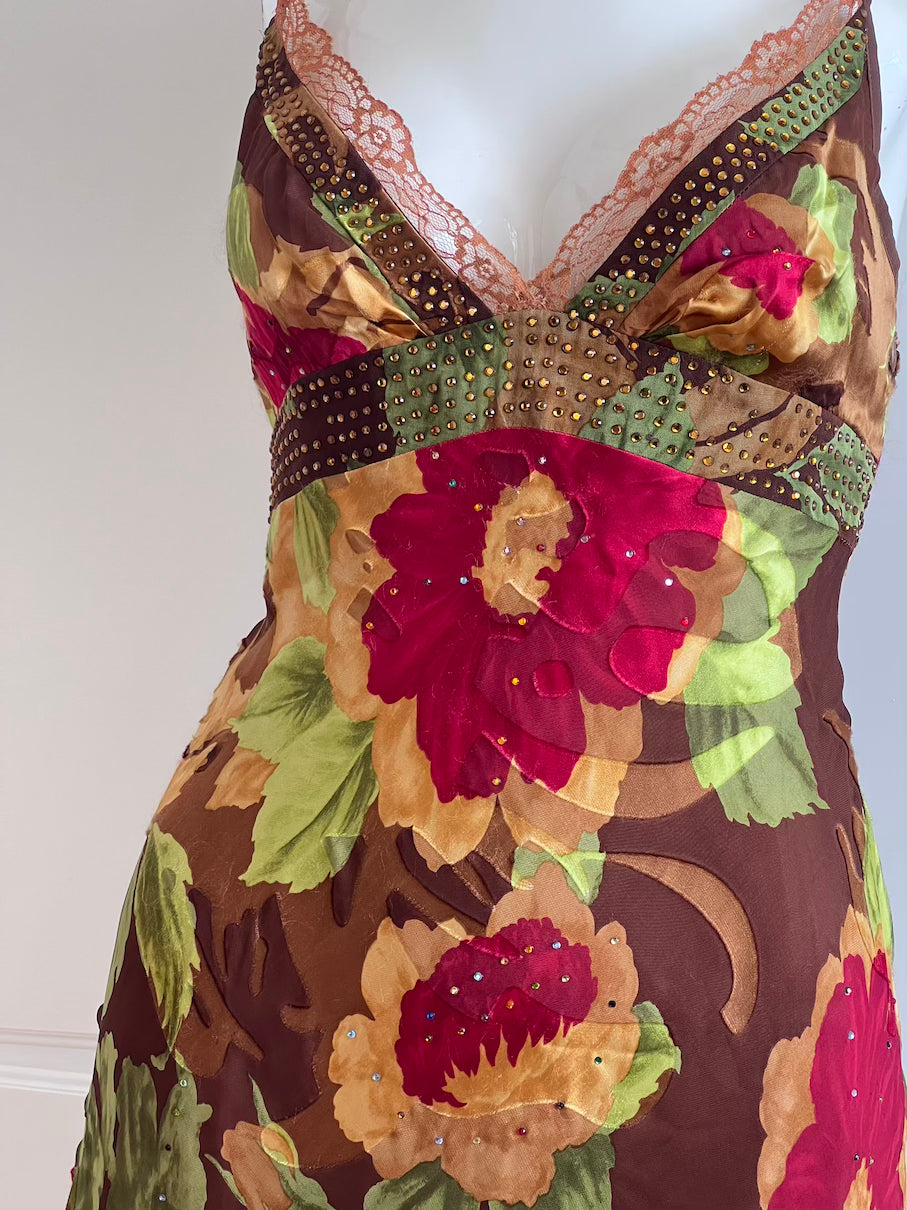Vintage Asymmetrical Floral Mini Dress