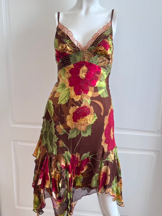 Vintage Asymmetrical Floral Mini Dress
