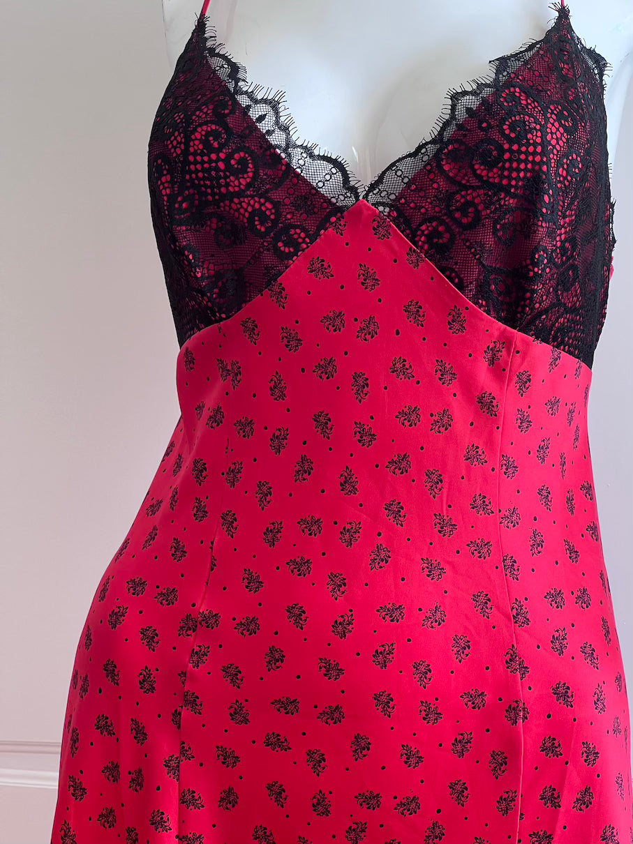 100% Silk Satin Strawberry Red Slip Dress