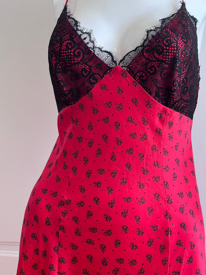 100% Silk Satin Strawberry Red Slip Dress
