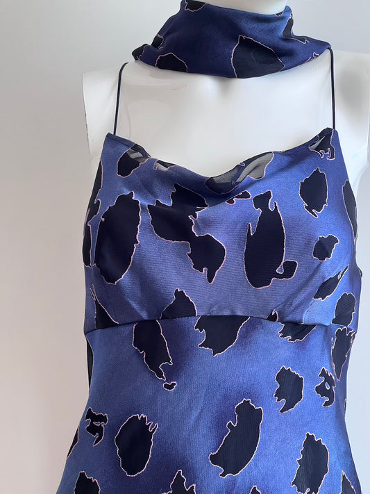 1990's Dusty Blue Maxi Slip Dress & Scarf Ensemble