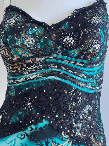 Luxurious Designer 100% Silk Teal Maxi Dress