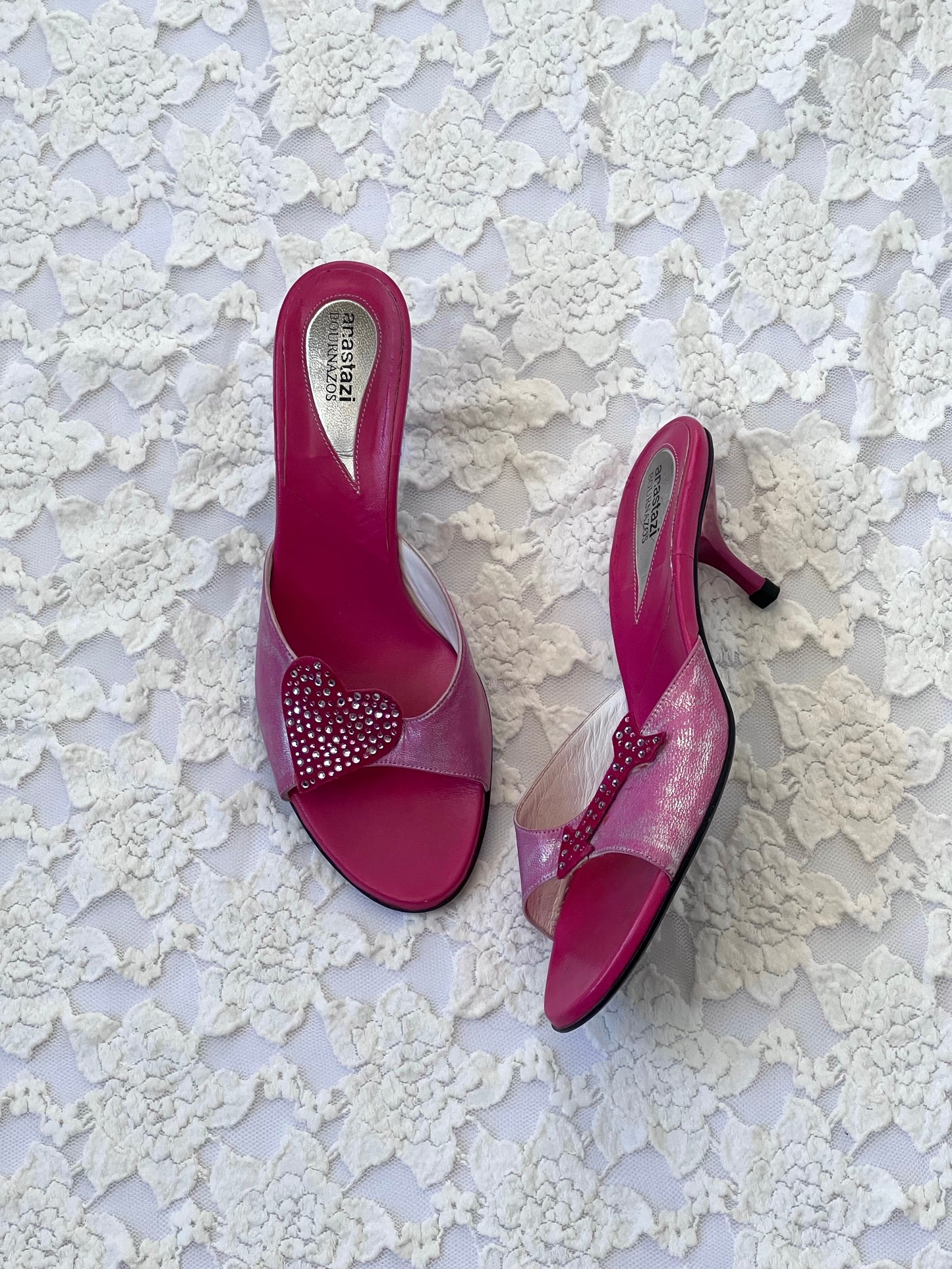 2000's Pink Heart & Bow Pink Mule Heels (EU 38)