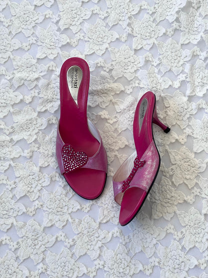 2000's Pink Heart & Bow Pink Mule Heels (EU 38)