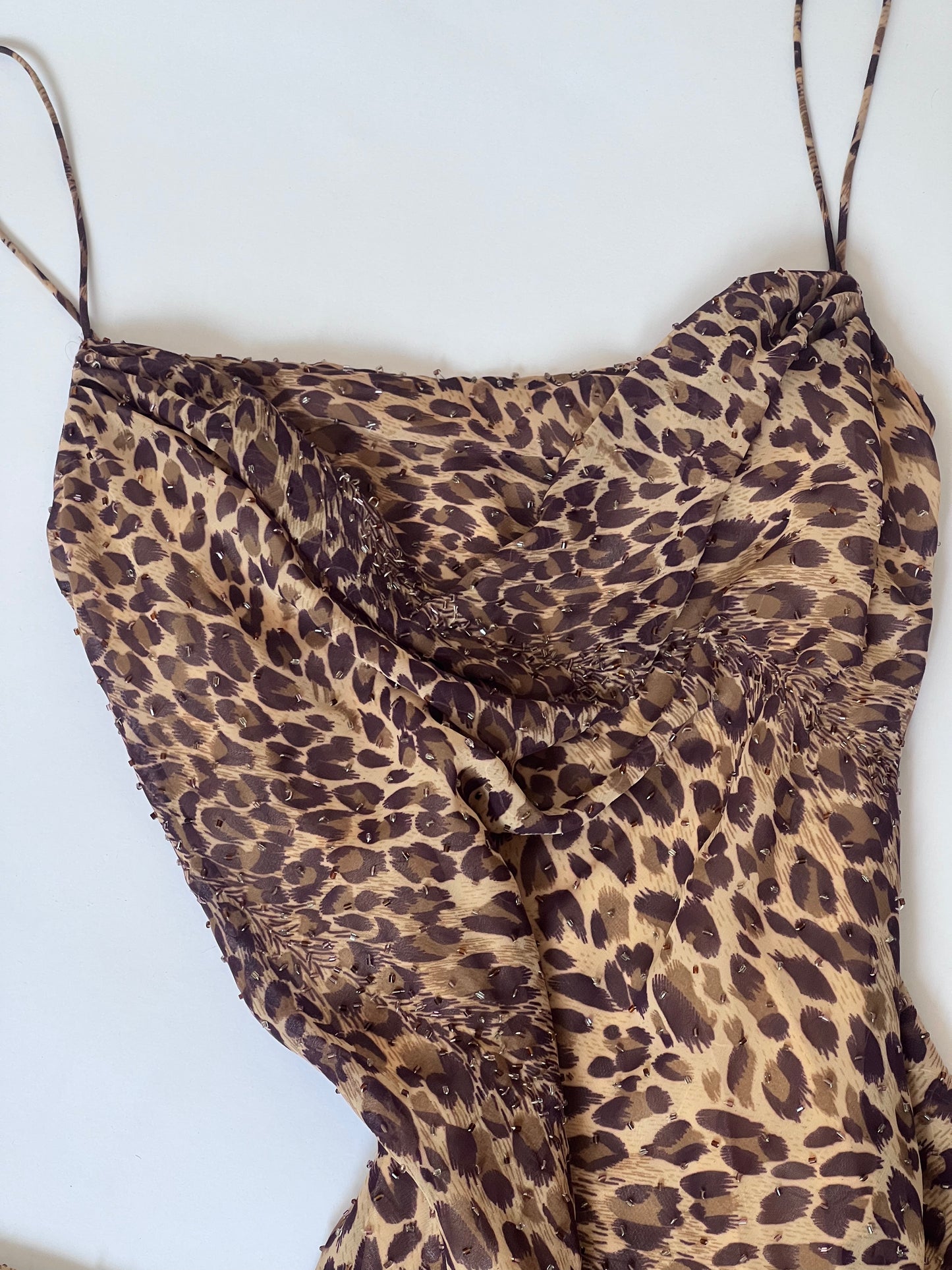 Vintage Leopard Print Beaded Slip Dress & Scarf Ensemble