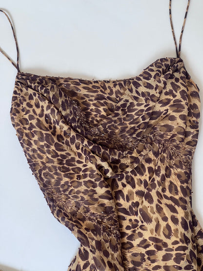 Vintage Leopard Print Beaded Slip Dress & Scarf Ensemble