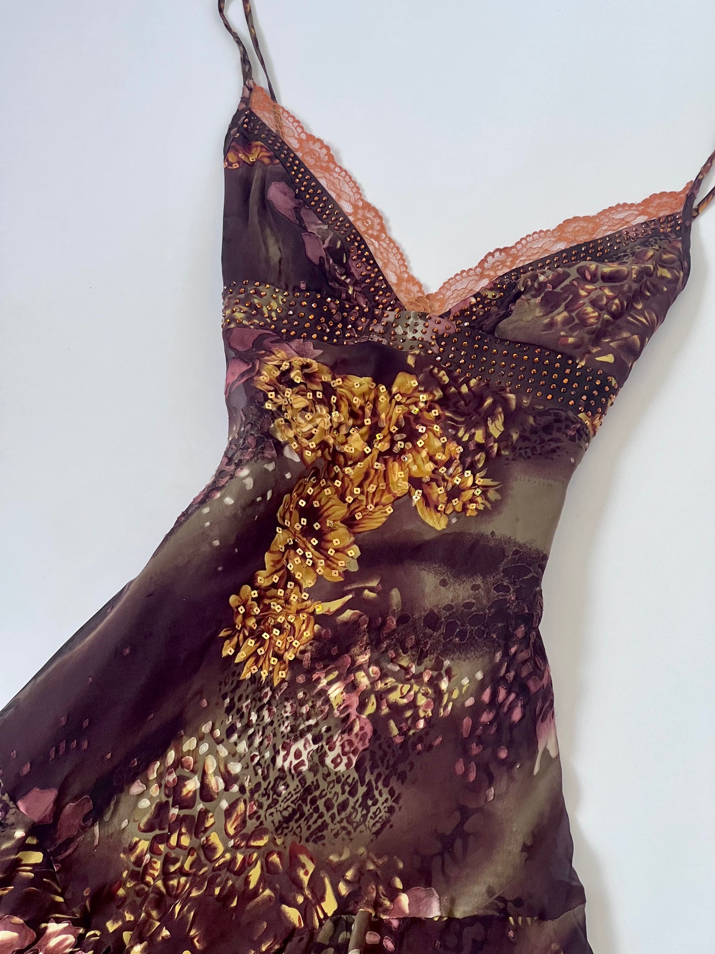 100% Silk Vintage Asymmetrical Floral Mini Dress