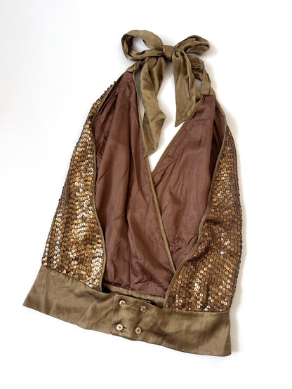 2000's Bronze Sequin Top & Mini Skirt Ensemble