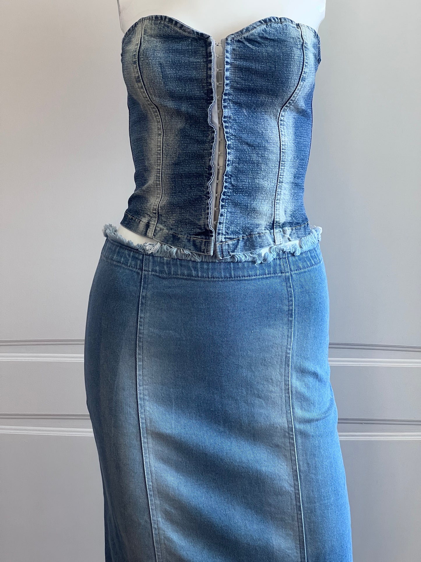 2000's Blue Denim Corset Top