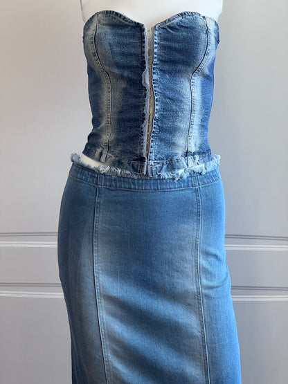 2000's Blue Denim Corset Top