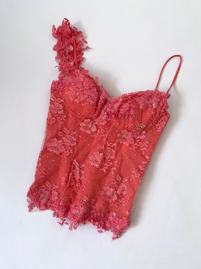 Luxurious Designer Coral Lace Corset