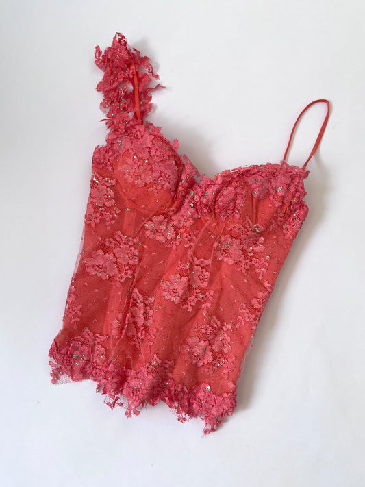 Luxurious Designer Coral Lace Corset