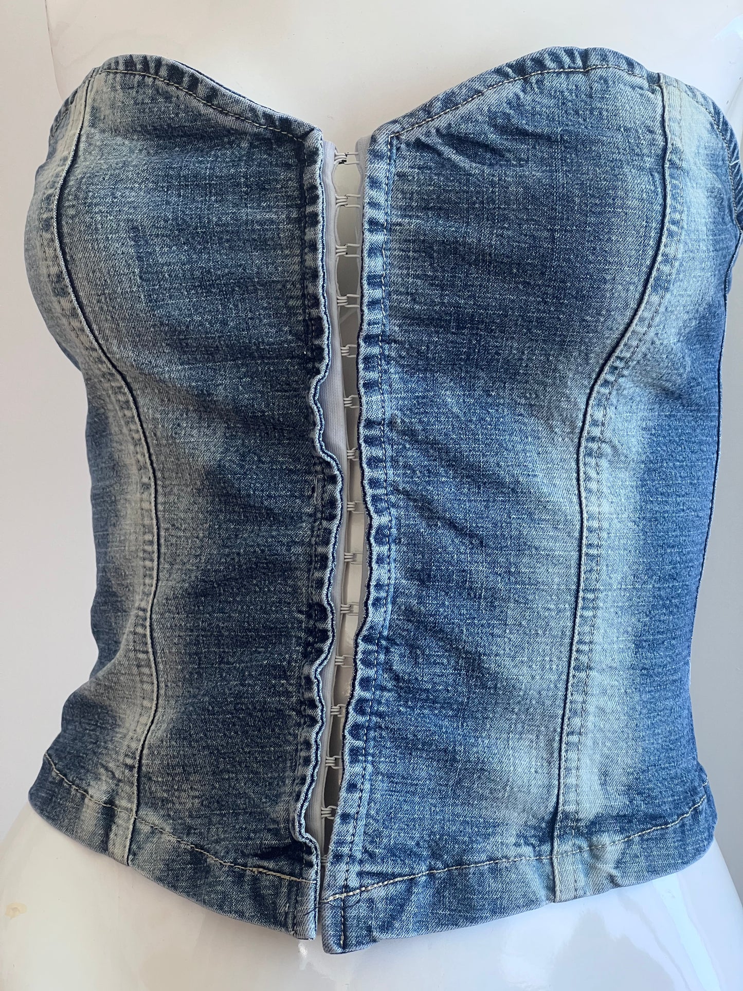 2000's Blue Denim Corset Top