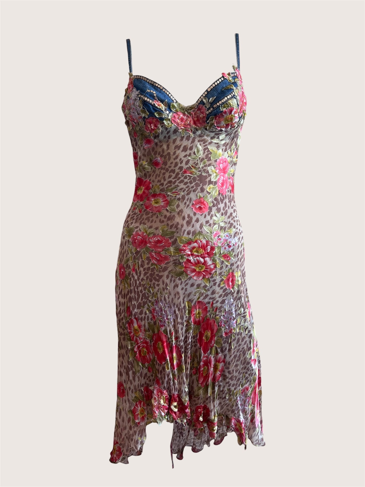 Luxurious Designer 100% Silk Animal Print & Floral Slip Dress