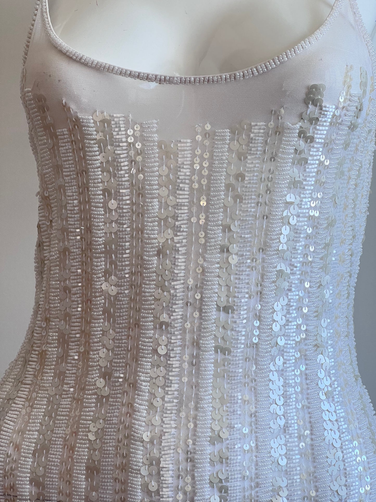 Luxurious Pearl White Beaded Naked Slip Dress