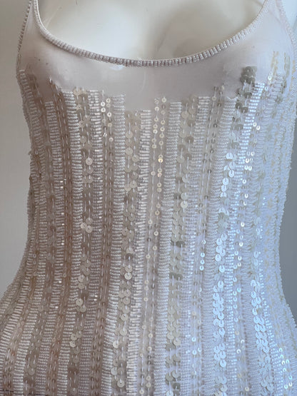 Luxurious Pearl White Beaded Naked Slip Dress