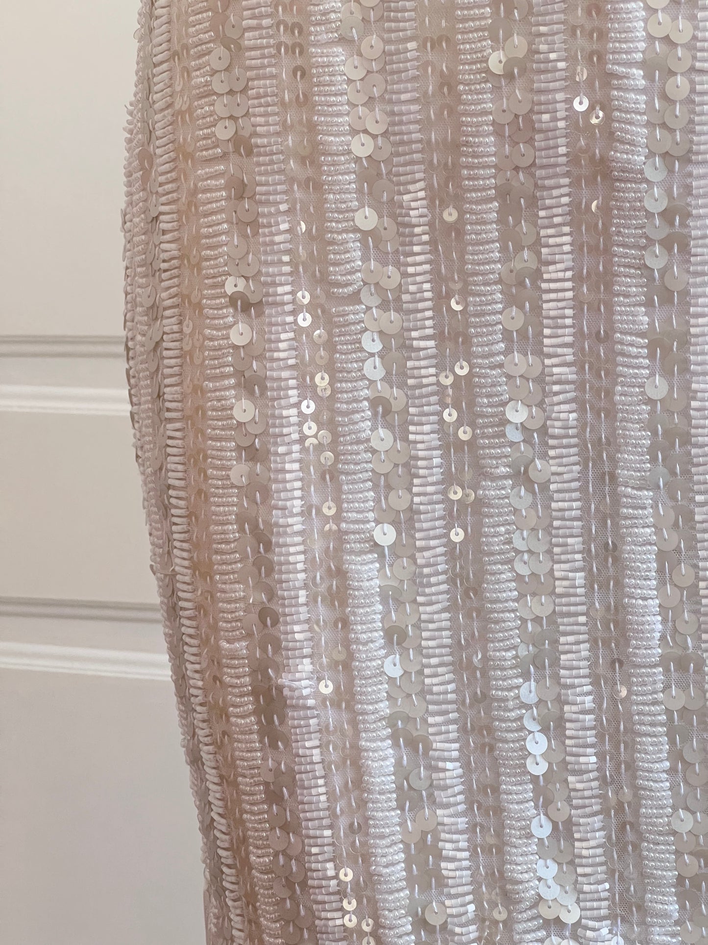 Luxurious Pearl White Beaded Naked Slip Dress