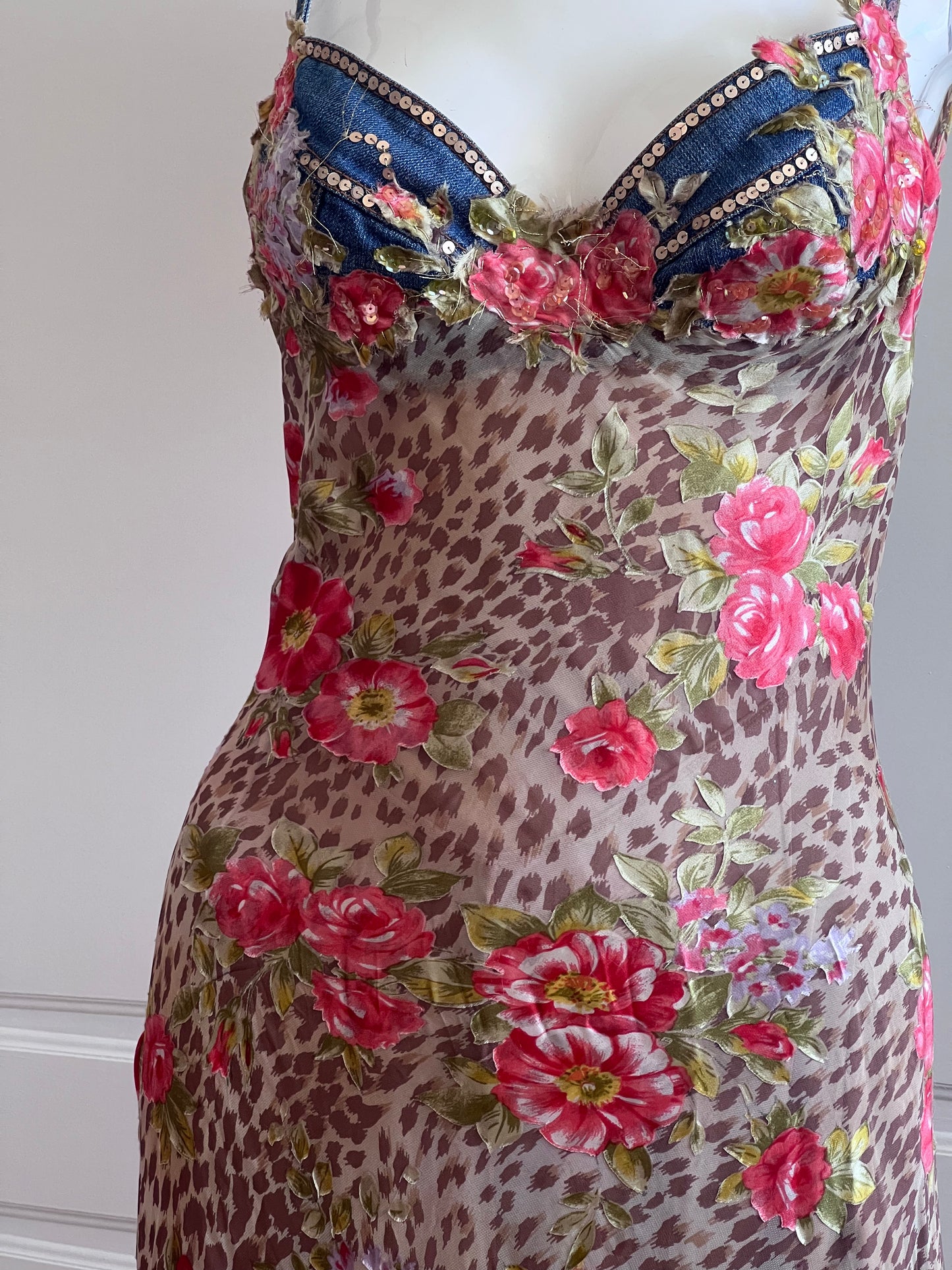 Luxurious Designer 100% Silk Animal Print & Floral Slip Dress