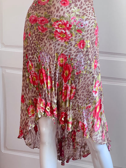 Luxurious Designer 100% Silk Animal Print & Floral Slip Dress