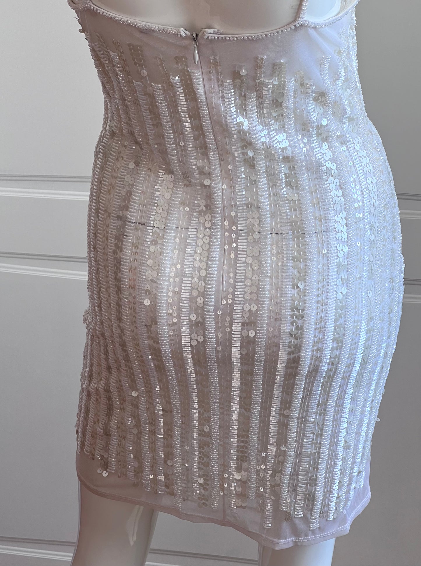 Luxurious Pearl White Beaded Naked Slip Dress