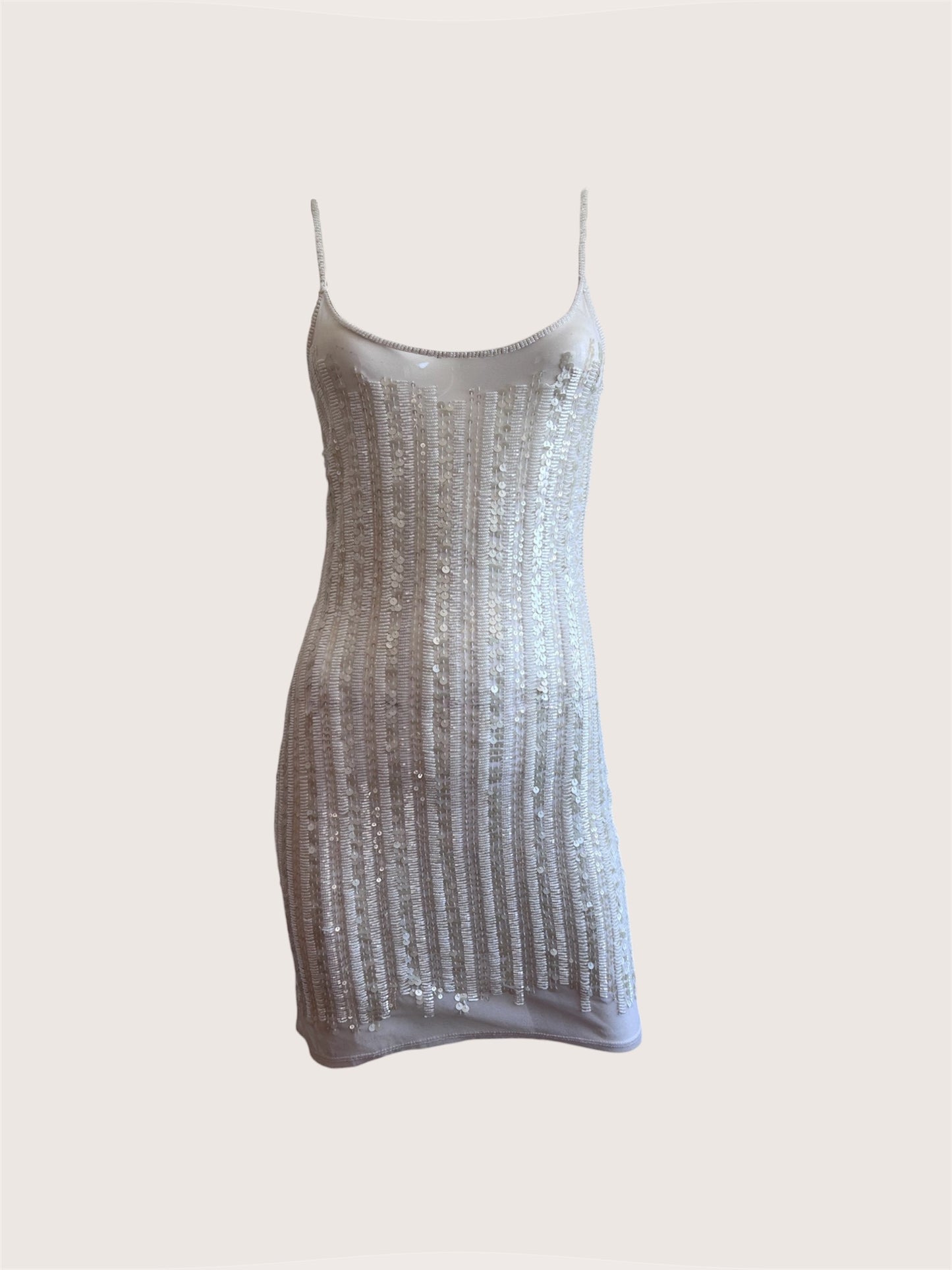 Luxurious Pearl White Beaded Naked Slip Dress