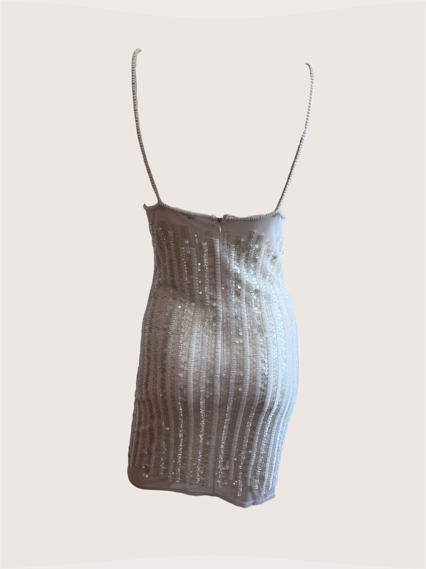 Luxurious Pearl White Beaded Naked Slip Dress